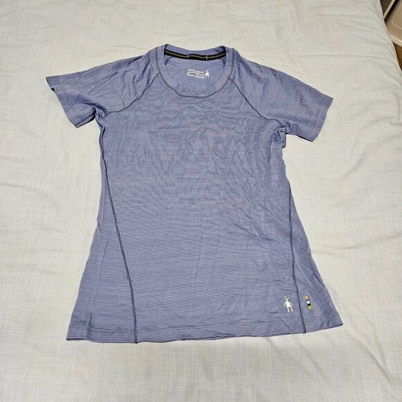 Smartwool Merino 150 Round Neck Top Tee Women Size XS Blue Pinstriped - Picture 9 of 12